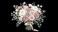 Elegant floral bouquet with pink roses, white peonies, and eucalyptus greenery isolated on transparent background. Ready for wedding invitations, greeting cards, t-shirt designs, stickers, and print-on-demand products.