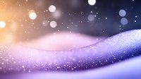 Dreamy winter landscape with glowing bokeh lights and gentle snow-covered hills creating magical atmosphere in purple and orange gradient colors.