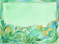 Watercolor frame with green botanical elements and flowing abstract shapes, isolated on white background, ready for design use on invitations, cards, posters, and digital projects.