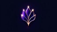 Glowing purple lotus flower shape with luminous golden outline on dark background, abstract spiritual symbol for meditation and wellness practices.