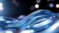 Flowing blue waves with glowing light effects and bokeh on dark background create dynamic motion and energy for technology and business designs.