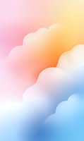 Soft gradient clouds in pastel pink, orange and blue colors create dreamy abstract background with smooth transitions and gentle flowing shapes.