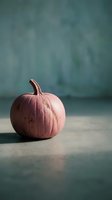 Pink heirloom pumpkin on textured surface against moody blue-green background for autumn harvest seasonal decoration and fall holiday themes.
