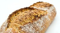 Freshly baked artisan bread loaf with crispy golden crust and flour dusting, isolated on white background for bakery, food, and culinary design projects.