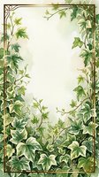 Ornate botanical frame with climbing ivy and vine leaves in green tones, featuring decorative gold border and empty center space for text or design use.