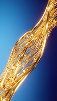 Golden light streams flow diagonally across deep blue background, creating dynamic motion effect. Luminous strands suitable for technology, energy, and digital transformation concepts.