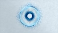 Ethereal blue spiral pattern with delicate geometric lines radiating from central bright circle on light background, creating mesmerizing optical illusion effect.