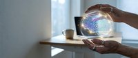 Professional hands protecting glowing digital brain with neural networks and data connections in modern office environment for technology and innovation concepts.