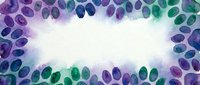Watercolor gemstone border frame with purple, blue and green crystals on white background. Decorative mineral stones arrangement for jewelry design projects.