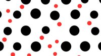 Playful pattern with black polka dots and small red circles scattered on white background creates dynamic retro design. Seamless repeat for fabric and wallpaper.