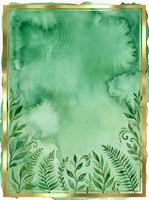 Watercolor green background with botanical foliage border and gold frame, isolated on transparent background, ready for design projects, invitations, and creative layouts.