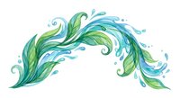 Flowing water splash with green leaves creating dynamic wave motion isolated on white background for eco-friendly design projects and nature concepts.