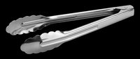 Stainless steel kitchen tongs with serrated grips isolated on transparent background, ready for clipart, print-on-demand, and sublimation design projects.