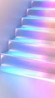 Minimalist white stairs illuminated with vibrant neon blue and pink gradient lighting creating modern futuristic atmosphere for interior design concepts.