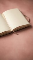 Open blank notebook with empty pages on soft pink background for writing, journaling, planning and creative projects.