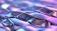 Metallic geometric pattern with holographic effect in pink and blue colors creating futuristic diamond shapes, suitable for modern tech and luxury backgrounds.