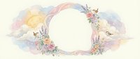 Watercolor floral frame with pastel ribbons and delicate flowers creating elegant border for wedding invitations, greeting cards and romantic design projects.