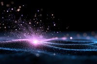 Glowing pink and blue particles wave with light burst effect on black background, creating magical cosmic atmosphere for abstract design projects.