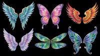 Colorful fantasy wings collection isolated on transparent background, ready for t-shirt design, clipart, stickers, sublimation and print-on-demand projects.