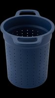 Dark blue colander with dual handles and perforated sides, isolated on transparent background. Ready for kitchen design, clipart, t-shirt graphics, print-on-demand products, stickers, and sublimation projects.