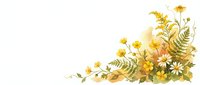 Watercolor autumn floral arrangement with golden yellow flowers, dried ferns and botanical elements isolated on white background for design projects.