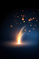 Magical light stream rising with glowing particles and bokeh effects on dark blue background, creating mystical atmosphere for fantasy designs and celebrations.