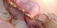 Abstract alcohol ink artwork with flowing pink purple and beige tones accented by golden metallic lines creating organic marble-like patterns for luxury decor.