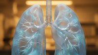 Translucent lungs with branching bronchial tree and airways displayed against warm blurred background for medical education and healthcare presentations.