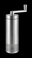 Manual stainless steel coffee grinder isolated on transparent background, ready for product design, print on demand, stickers, clipart, and t-shirt use.