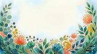 Watercolor botanical frame with orange and blue flowers, green foliage, and decorative elements on isolated white background. Perfect for invitations, greeting cards, and design projects.
