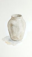 Watercolor ceramic vase painting in neutral beige tones on textured paper background for home decor and artistic projects.