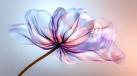 Ethereal translucent flower with delicate blue and pink petals on gradient background, showcasing fragile beauty and organic form.