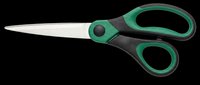 Scissors with green and black handles isolated on transparent background, ready for clipart, stickers, t-shirt design, print on demand, and sublimation projects.