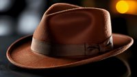 Classic brown fedora hat with leather band on dark surface, vintage menswear accessory for fashion photography and style concepts.
