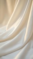 Smooth cream and white silk fabric with flowing waves and soft light reflections, suitable for luxury backgrounds, textile design, and elegant branding projects.