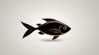 Minimalist black fish silhouette with golden outline on light background, stylized geometric shape for logo design and branding projects.