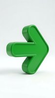 Green arrow symbol pointing right isolated on white background for web design and user interface elements.