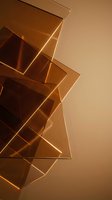 Layered translucent amber glass planes with golden light creating depth and dimension against neutral background. Modern abstract design for contemporary art, corporate branding, and digital media projects.
