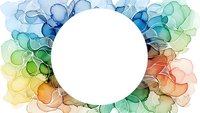 Colorful watercolor abstract background with white circle frame for text or design elements. Vibrant flowing organic shapes in rainbow hues isolated.