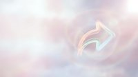 Holographic arrow pointing right on soft pastel cloud background with dreamy pink and purple gradient sky for digital design and presentation graphics.