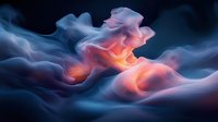 Ethereal abstract smoke formation in blue and coral pink tones against dark background, flowing organic shapes create mysterious atmospheric effect.