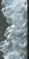 Abstract flowing silver-white waves create ethereal patterns against dark background, featuring translucent ripples and organic curves for luxury design projects.