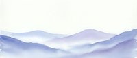 Soft purple and blue watercolor mountain landscape with misty atmospheric layers creating serene minimalist scenery for meditation and wellness designs.
