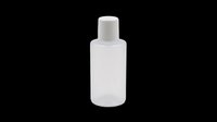Blank cosmetic bottle with white cap isolated on transparent background, ready for product design, branding, packaging mockups, sublimation, and print-on-demand applications.