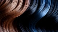 Luxurious wavy hair texture showing smooth flowing strands in rich brown and deep blue tones for beauty and haircare concepts.