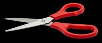 Pair of red scissors with stainless steel blades isolated on transparent background, ready for clipart, t-shirt design, print-on-demand products, stickers, and sublimation projects.