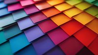 Vibrant diagonal pattern of colorful paper squares arranged in rows creating depth and shadow effect, perfect for design backgrounds and creative presentations.