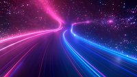 Abstract futuristic neon light tunnel with glowing pink and blue streaks creating dynamic perspective, perfect for technology, speed, or digital transformation concepts.