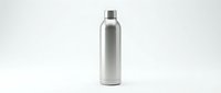 Metallic silver water bottle with screw cap isolated on white background, ready for product mockups, packaging design, and commercial applications.