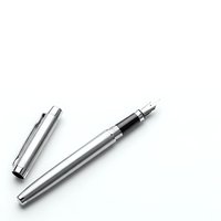 Silver fountain pen with cap removed isolated on white background for business writing and professional stationery design projects.